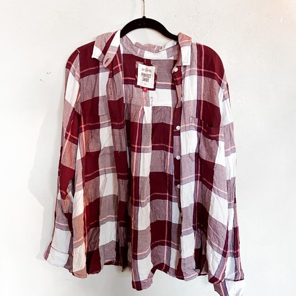 Red and White Plaid Flannel Top - Picture 1 of 5